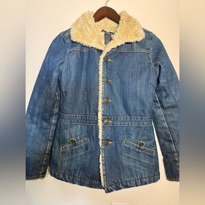 Earl Jeans Blue and Cream Sherpa Jean Jacket size S